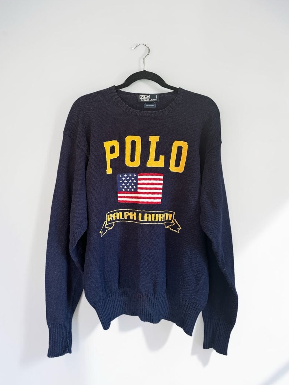 Vintage 90's Polo Ralph Lauren Navy Blue Sweater, Size Large